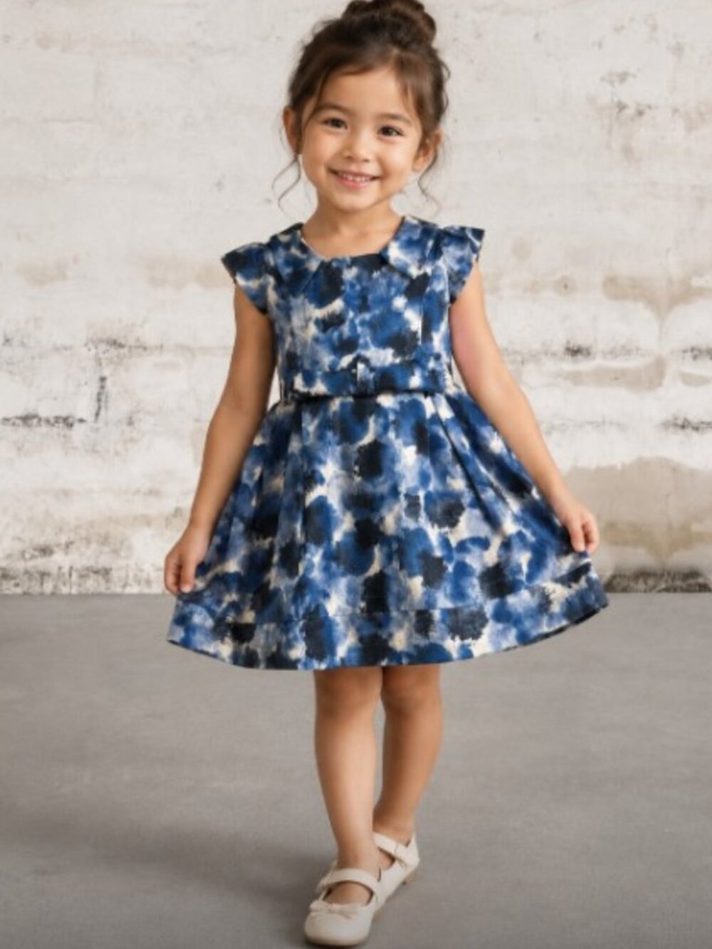 Florence Fancy Elegant Blue and White Girls Dress Size 4